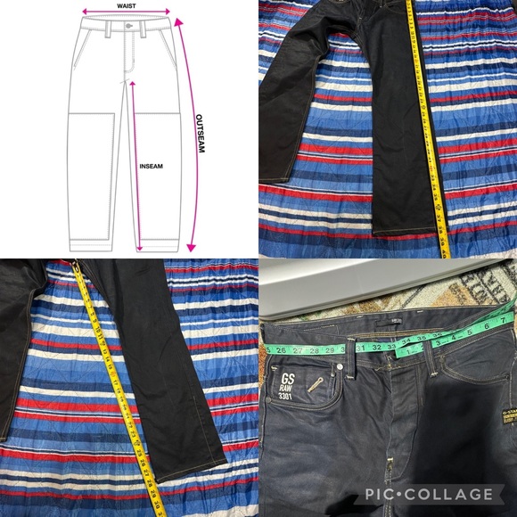 G Star Raw 3301 Dark Wash Blue Navy Denim Men’s Size 33x28 Waxed Jeans - Picture 2 of 14